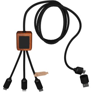 SCX.design 2PX072 - SCX.design C38 5-in-1 rPET light-up logo charging cable with squared wooden casing Solid Black