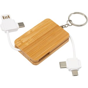 PF Concept 124329 - Reel 6-in-1 retractable bamboo key ring charging cable